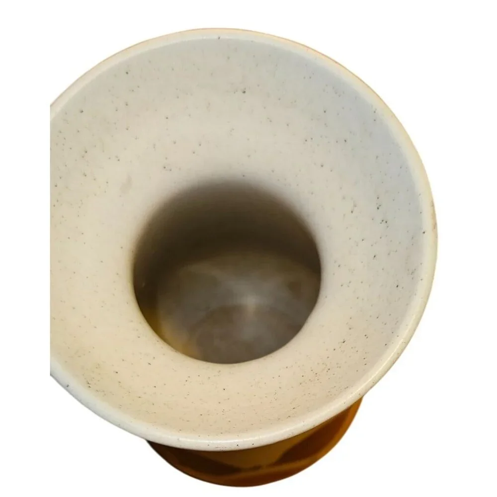 Vintage‎ Vase Secla Portugal Handcrafted Ceramic Brown & Gold Leaf Design MCM